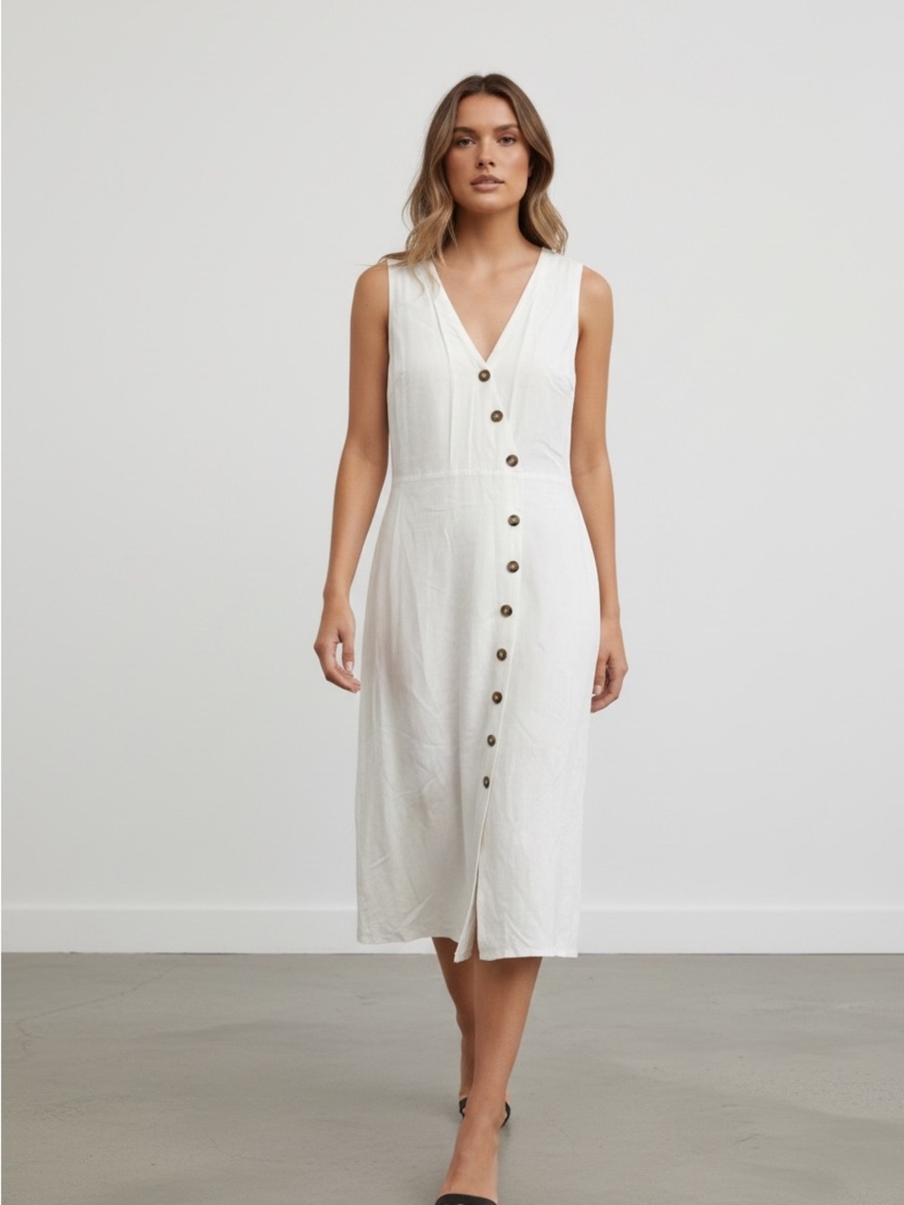 Rails Cream Button-Front Sleeveless Dress